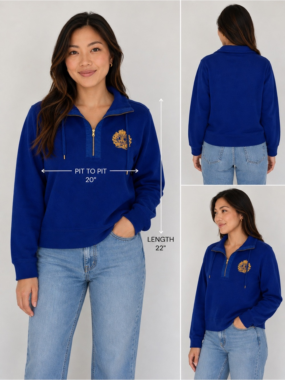 Lauren Ralph Lauren Blue Cable Knit Sweater Women's M 100% Cotton Logo Preppy